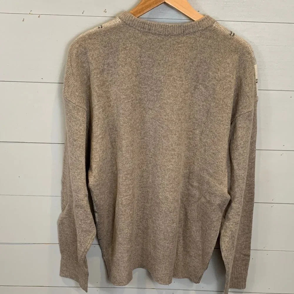 John Ashford 100% pure lambs wool Plaid Tan Sweater for Men preppy size large